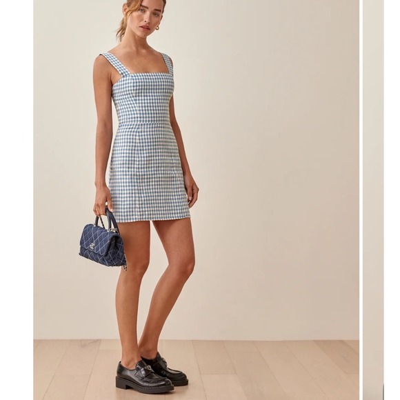 Reformation Dresses & Skirts - REFORMATION Brigitte linen dress Mini Gingham Blue Size 0
